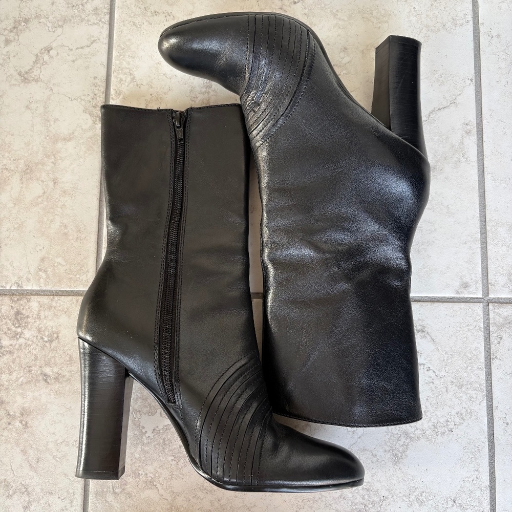 Zerion Genuine Leather Black Heeled Boots - Size 8 - Picture 5 of 16